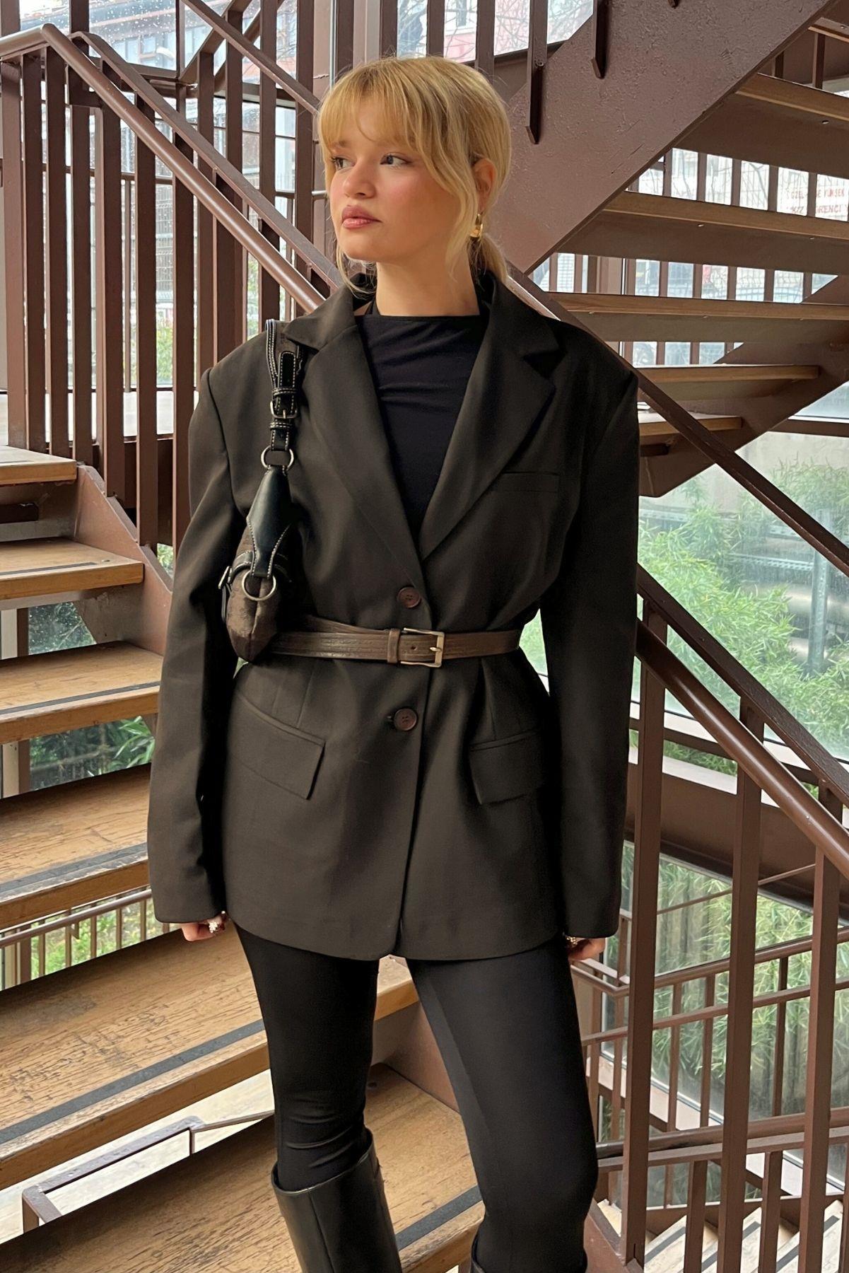 Koyu Kahverengi Oversize Blazer Ceket
