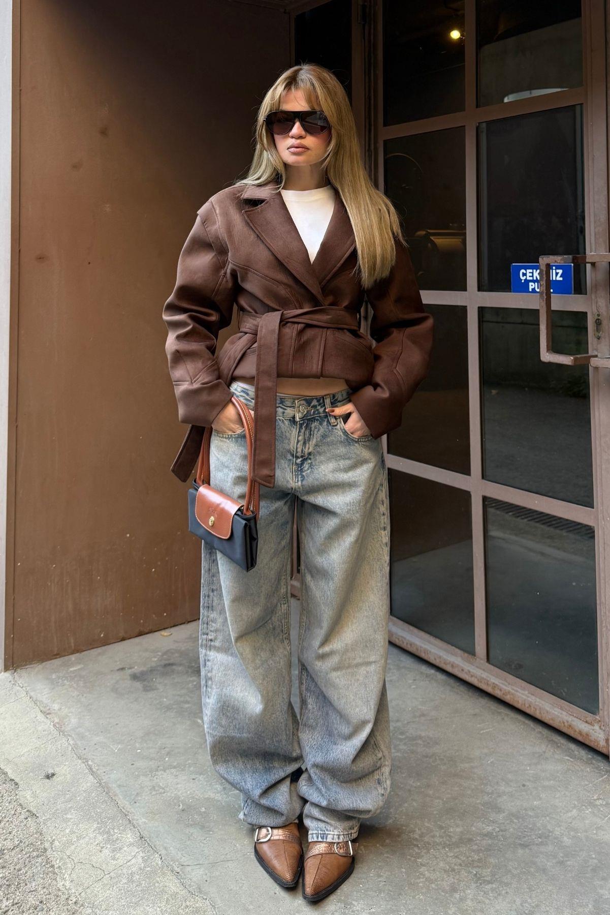 Soluk Mavi Baggy Fit Barrel Jean