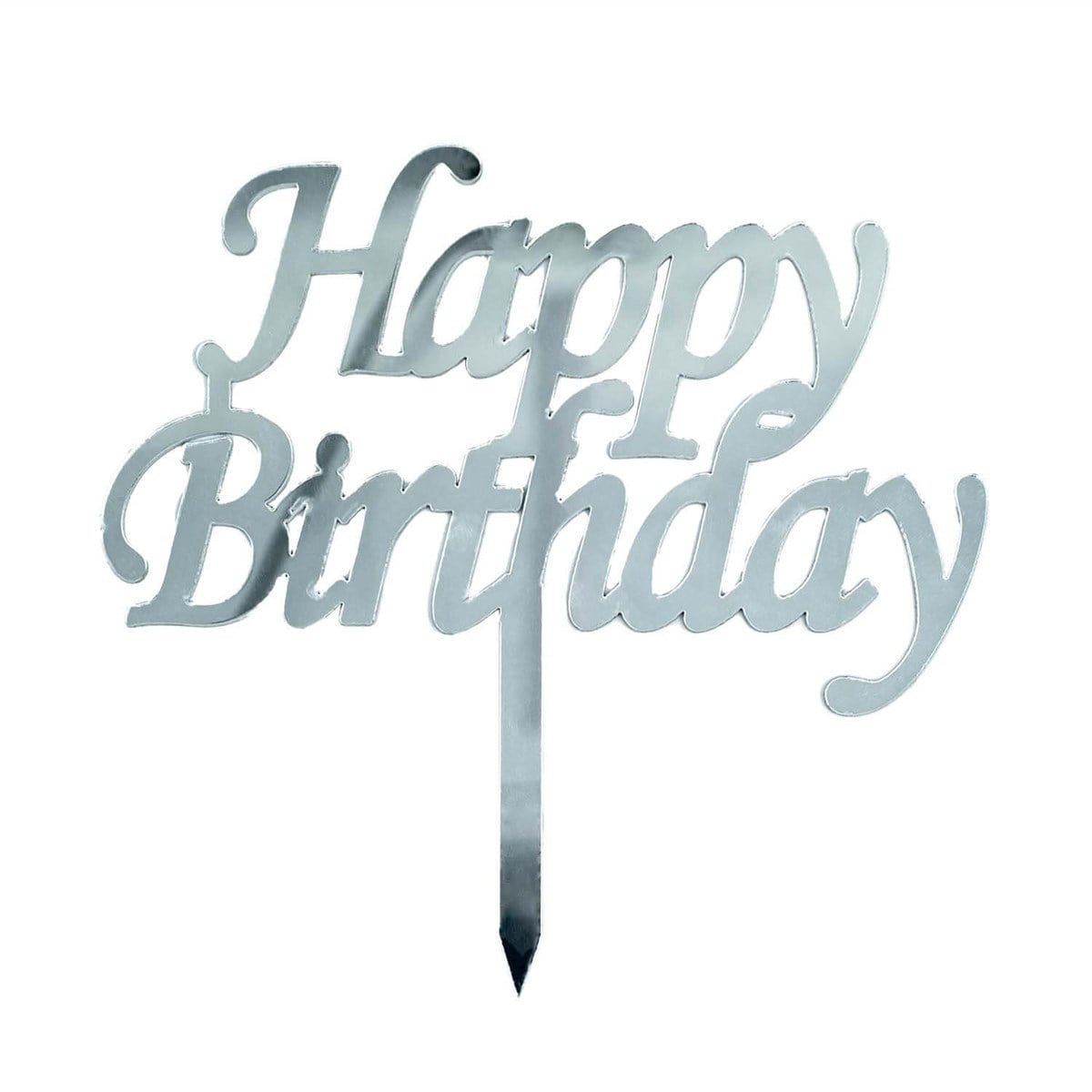 Pleksi Gümüş Happy Birthday Pasta Süsü