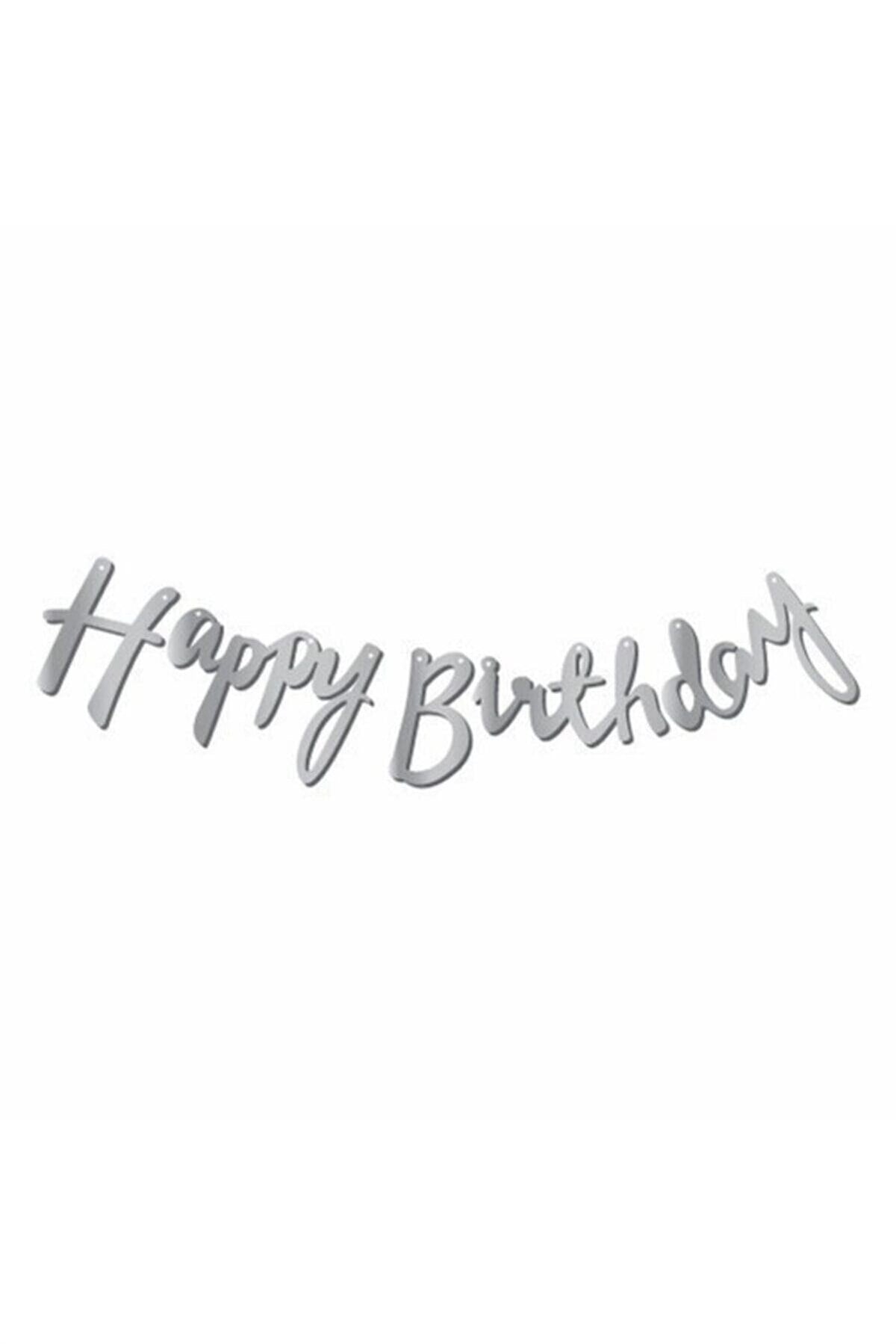 Kaligrafi - El Yazısı Happy Birthday Flama Gümüş