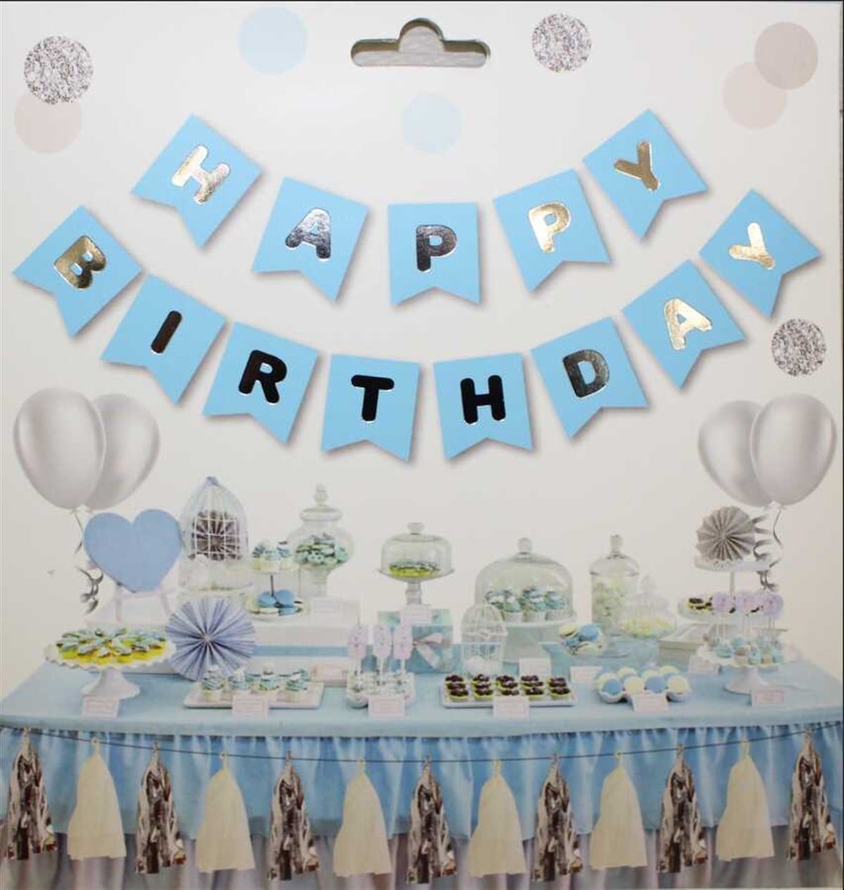 Mavi – Gümüş Happy Birthday Flama