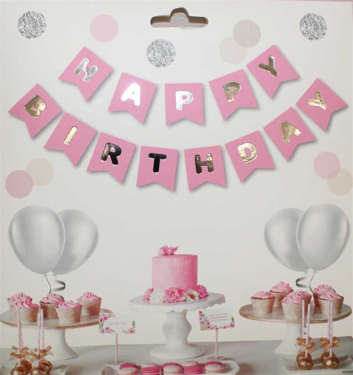 Pembe – Gümüş Happy Birthday Flama