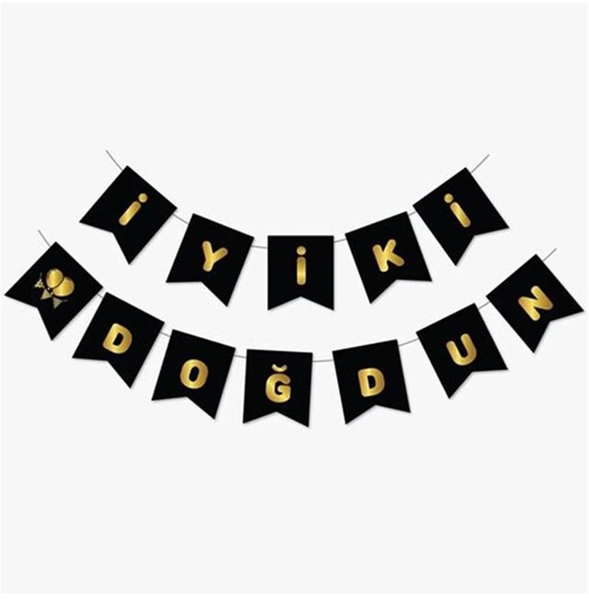 Siyah – Gold İyi Ki Doğdun Flama
