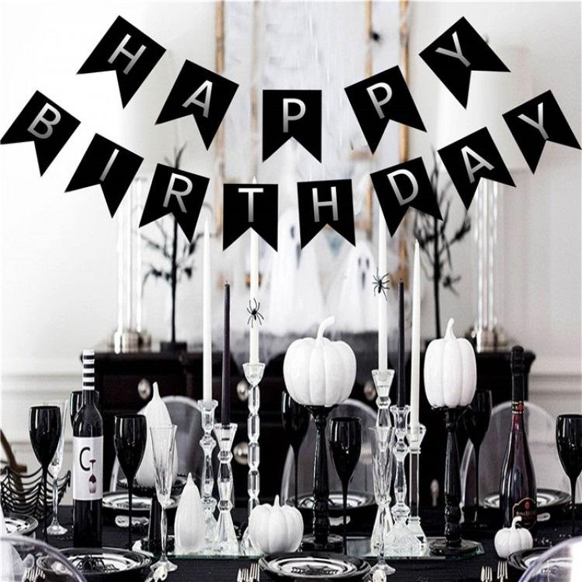 Siyah – Gümüş Happy Birthday Flama