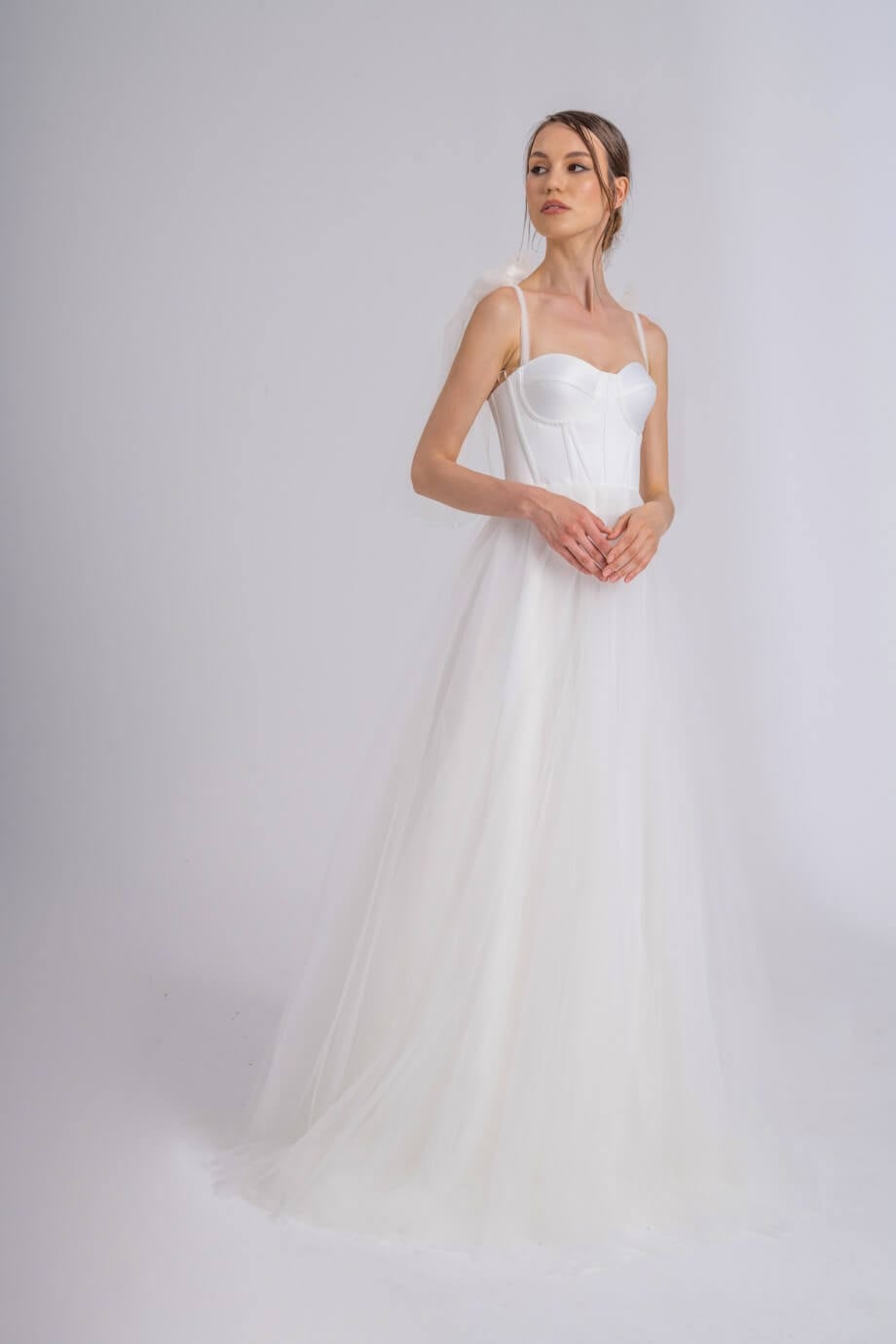 Beyaz Maxi Boy Tül Abiye ve Nikah Elbisesi