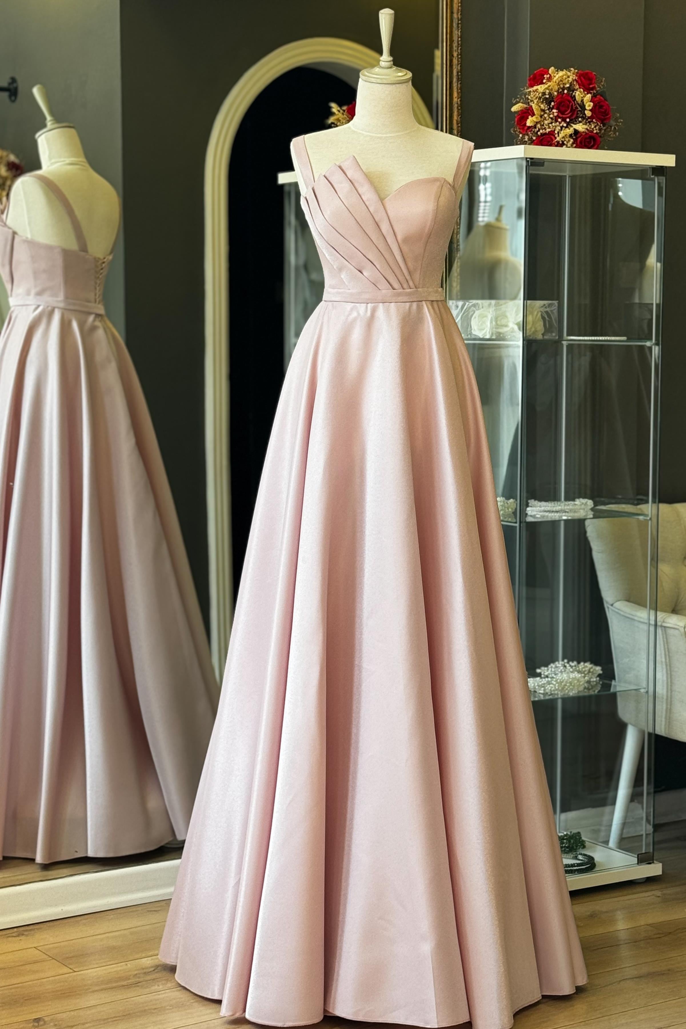 Pudra Drape Detaylı Maxi Boy Saten Abiye ve Gece Elbisesi