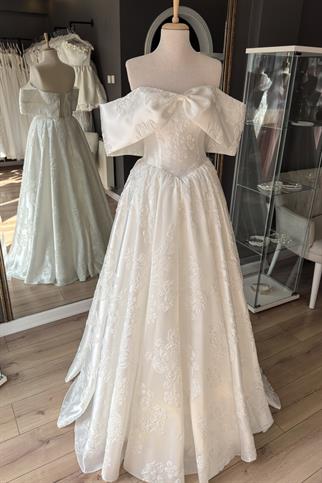 Beyaz Brokar Maxi Boy Abiye ve Düğün Elbisesi