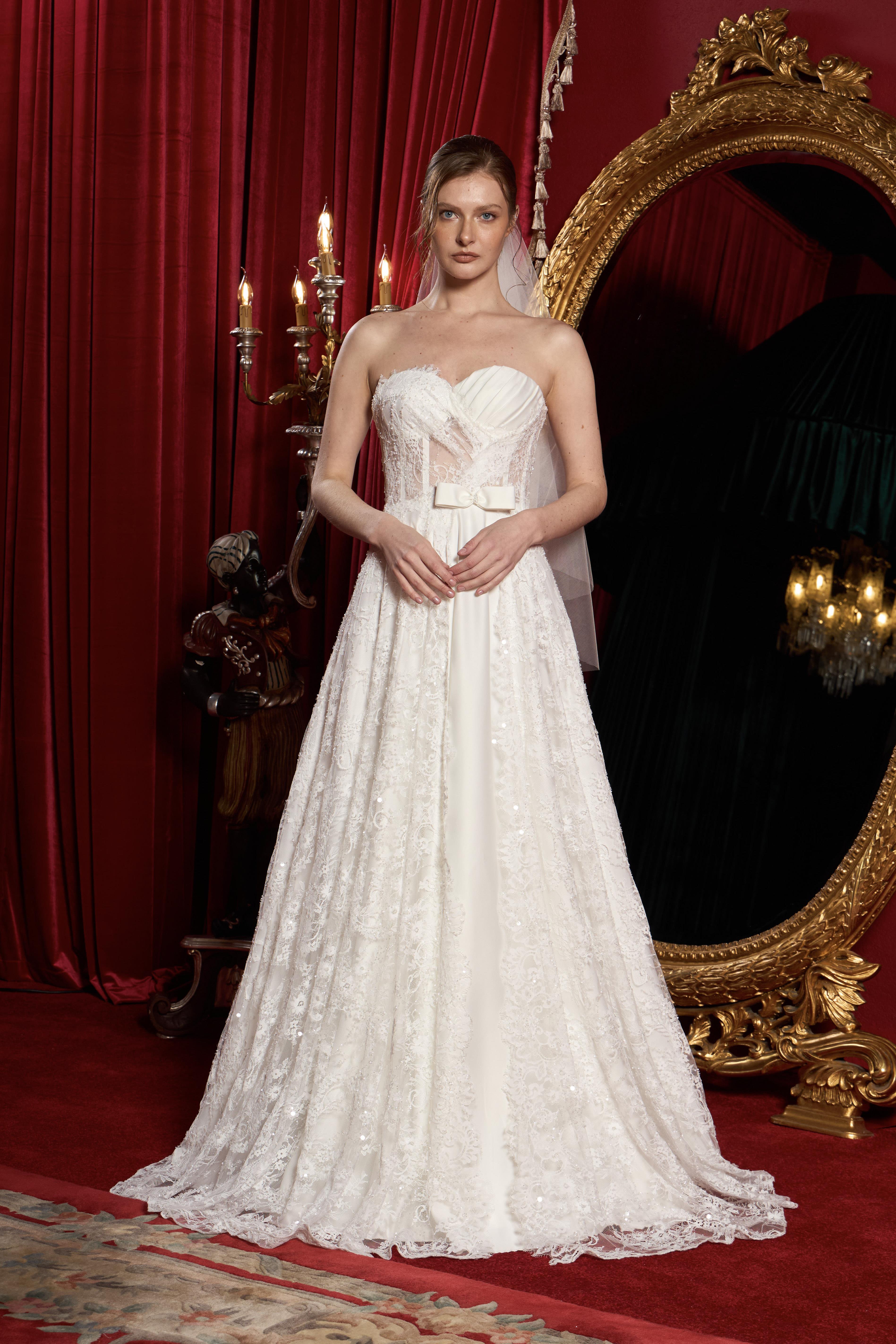 Beyaz İşlemeli Lez Dantel Maxi Gelinlik ve Nikah Elbisesi
