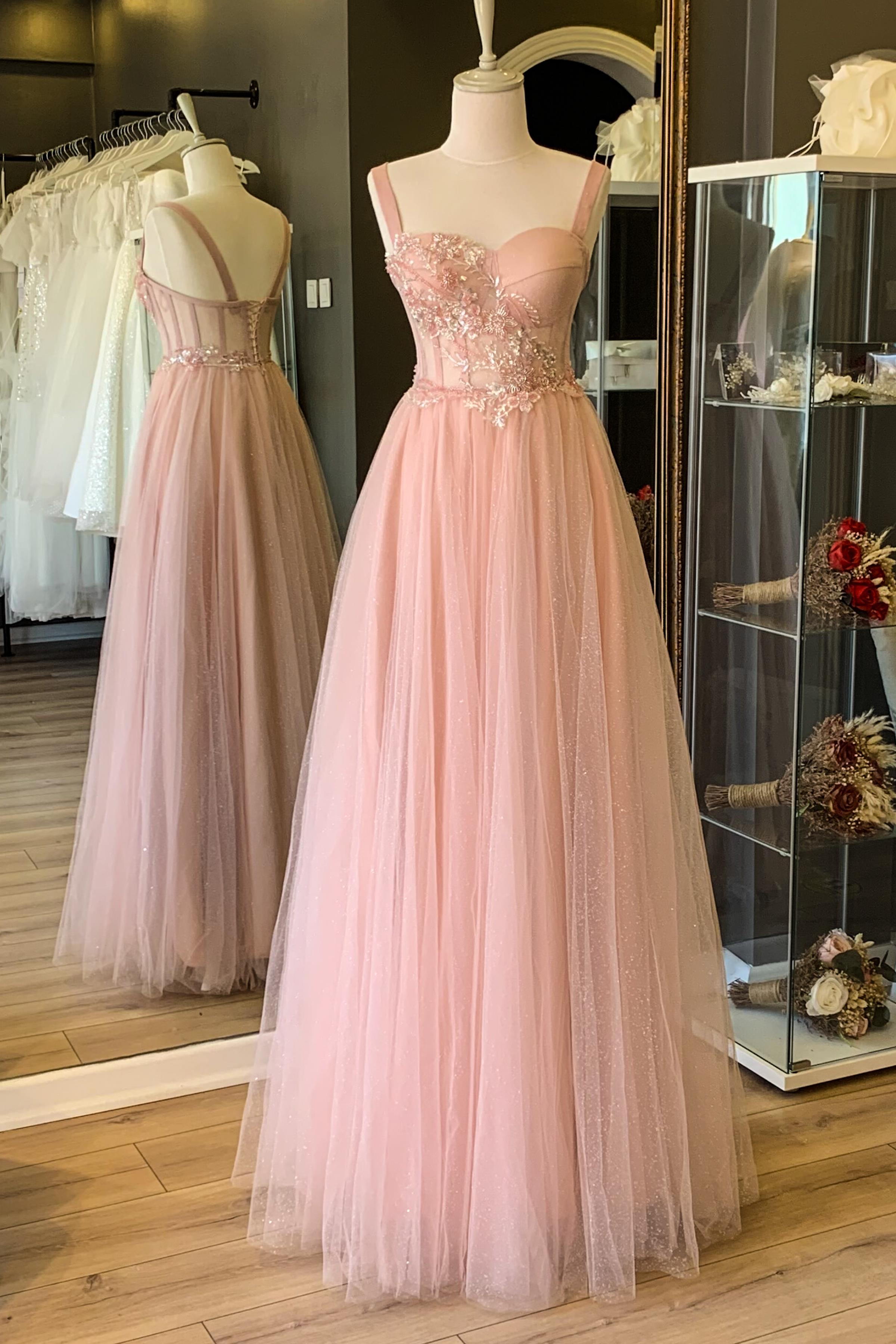 Simli Pudra Maxi Boy Dantelli Transparan Abiye ve Gece Elbisesi