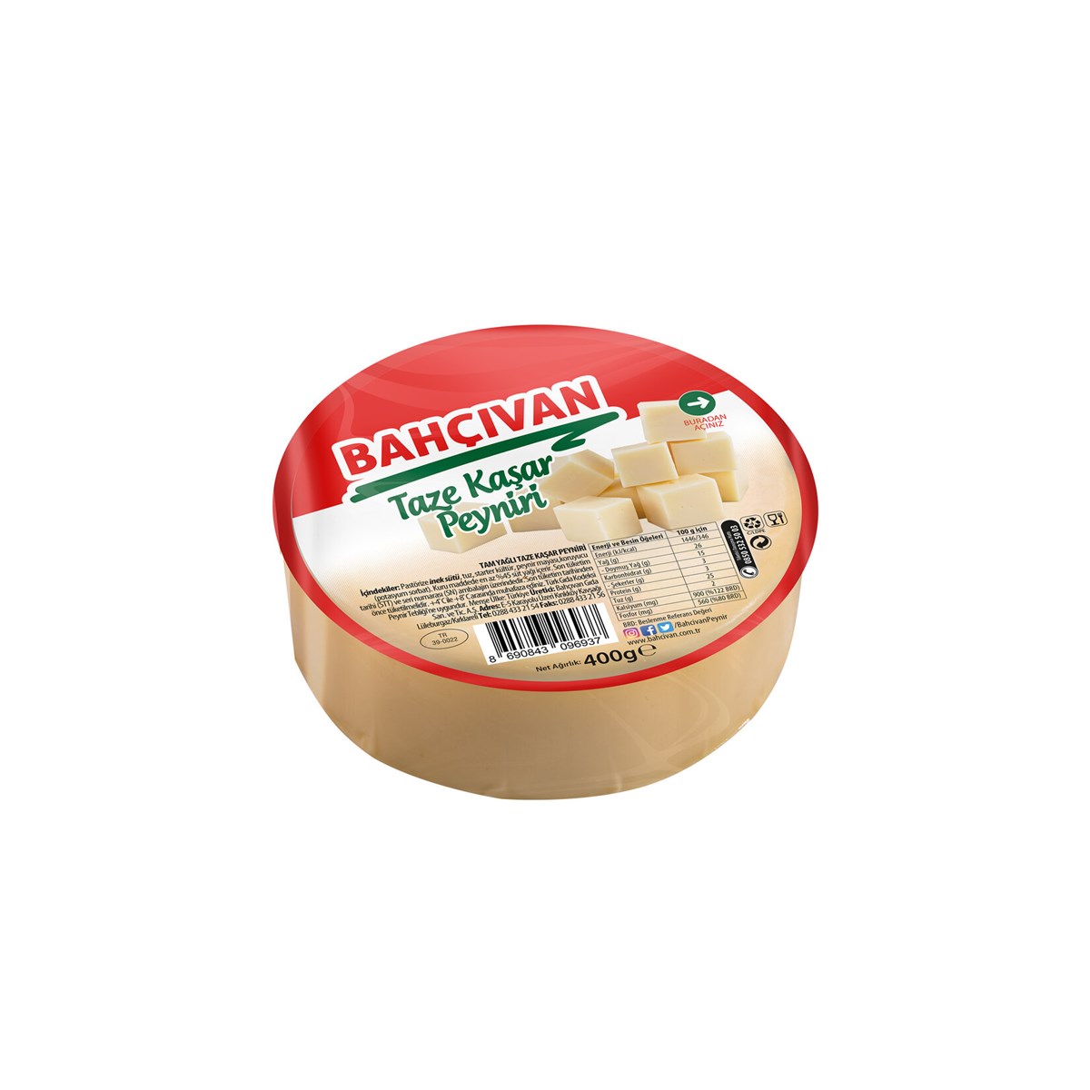 BAHÇIVAN TAZE KAŞAR PEYNİR 400 GR