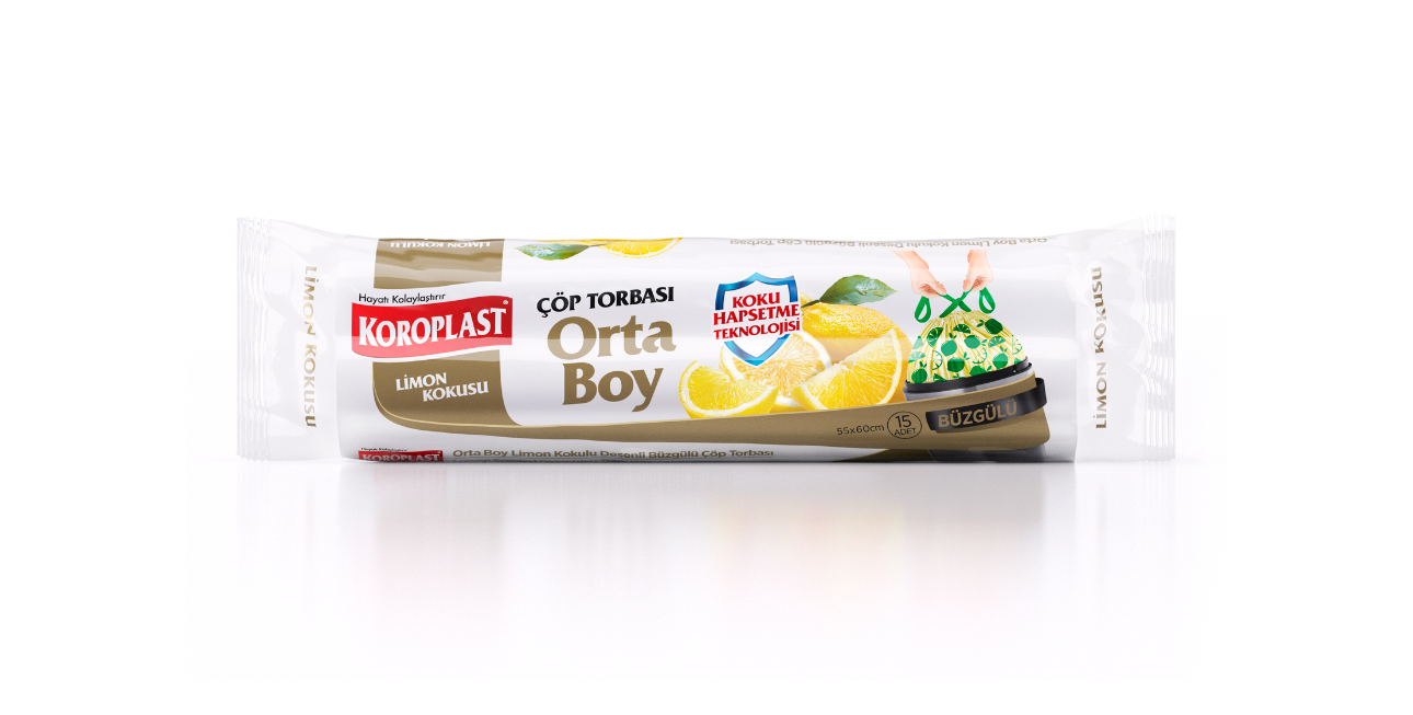 KOROPLAST ORTA BOY LİMON KOKULU BÜZGÜLÜ ÇÖP POŞETİ
