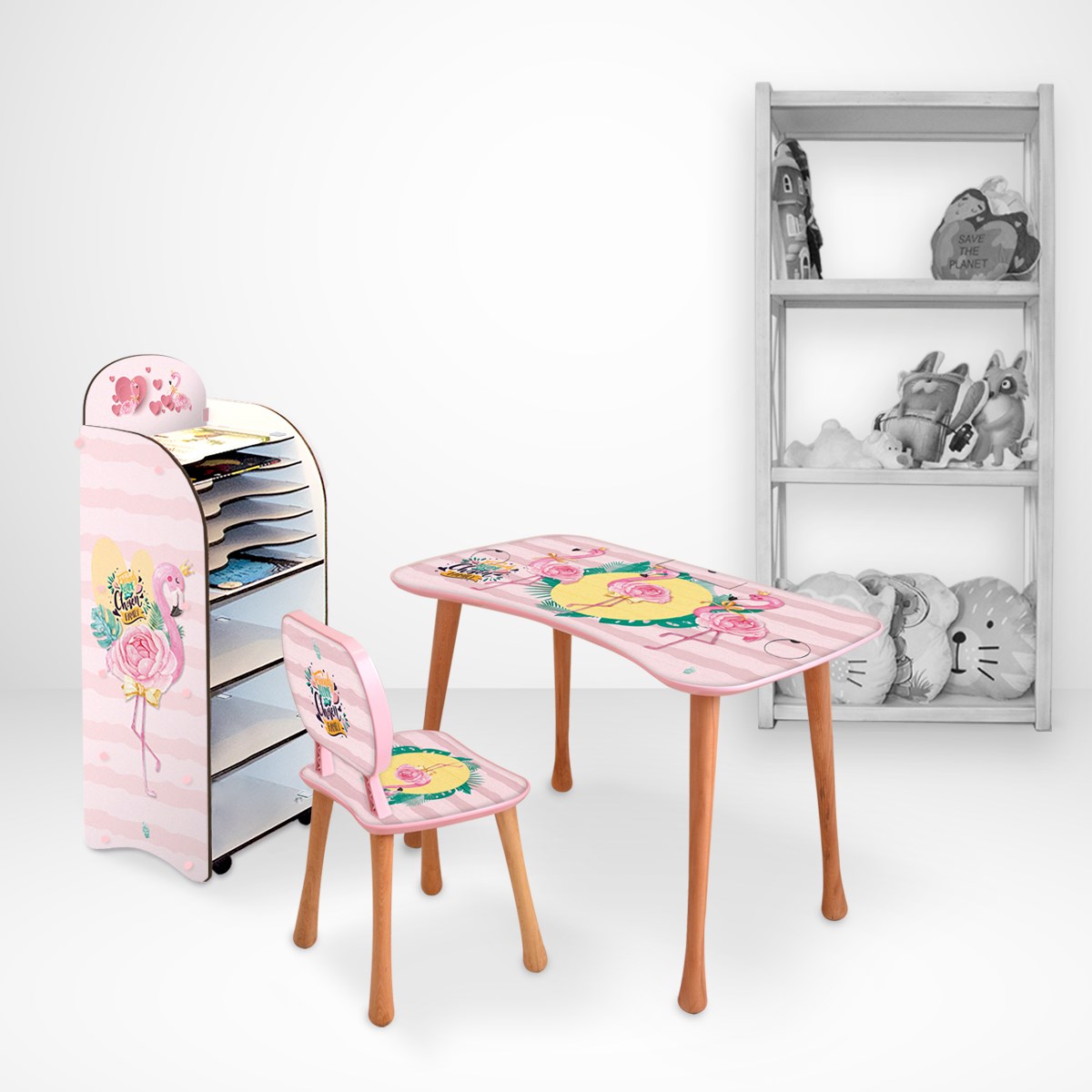 FLAMİNGOLAR LOU KİTAPLIK - SEPERATÖRLÜ