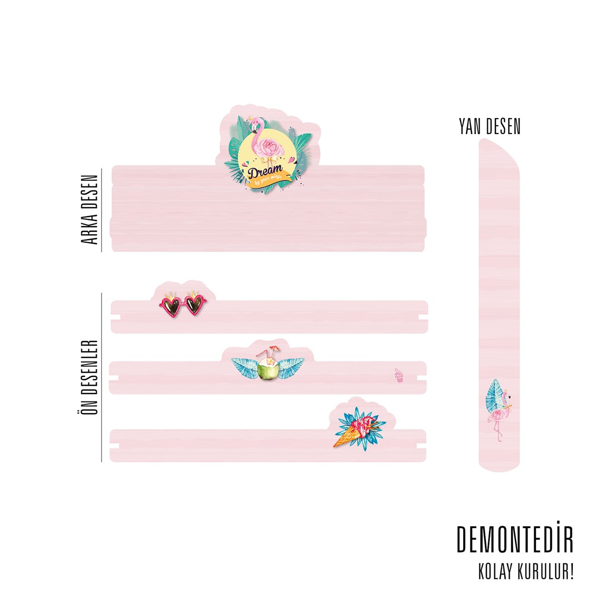 FLAMİNGOLAR ÜÇLÜ DUVAR RAFI