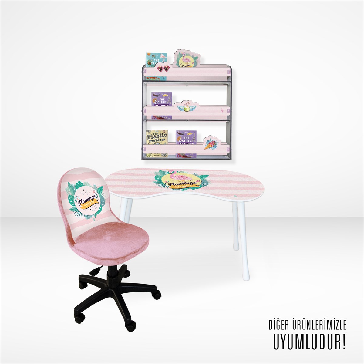 FLAMİNGOLAR ÜÇLÜ DUVAR RAFI