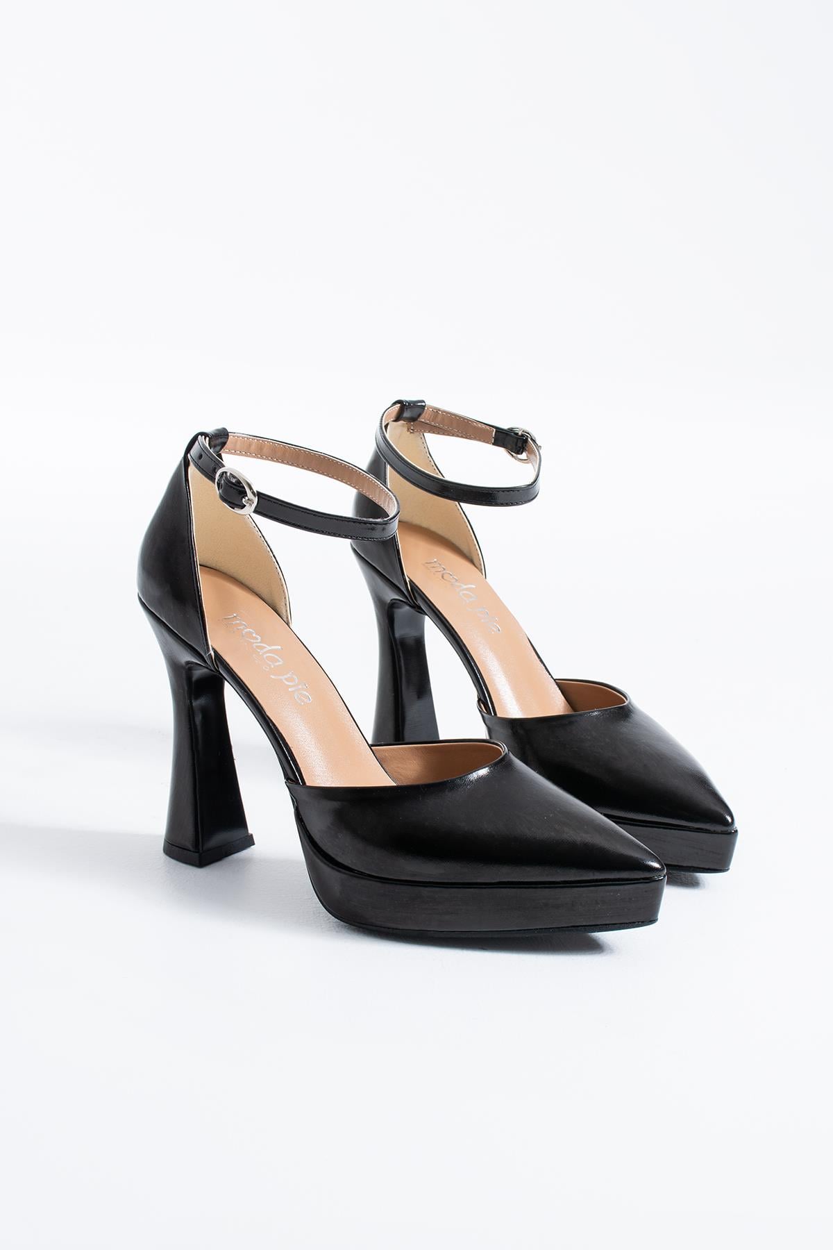 Likano Sivri Platform Kadın Abiye Topuklu Ayakkabı Siyah Metalik