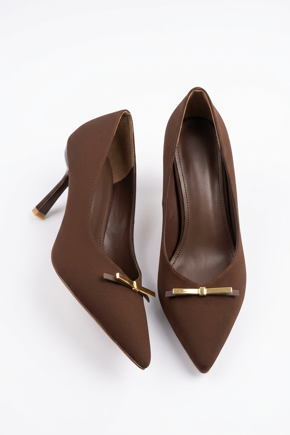 Rosel Ön Fiyonk Demirli Kadın Stiletto Kahve Saten