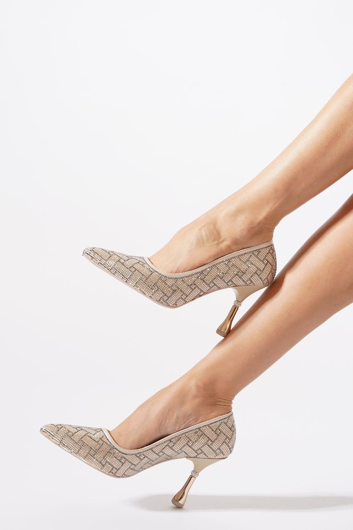 Argyle Taşlı Abiye Kadın Stiletto Altın