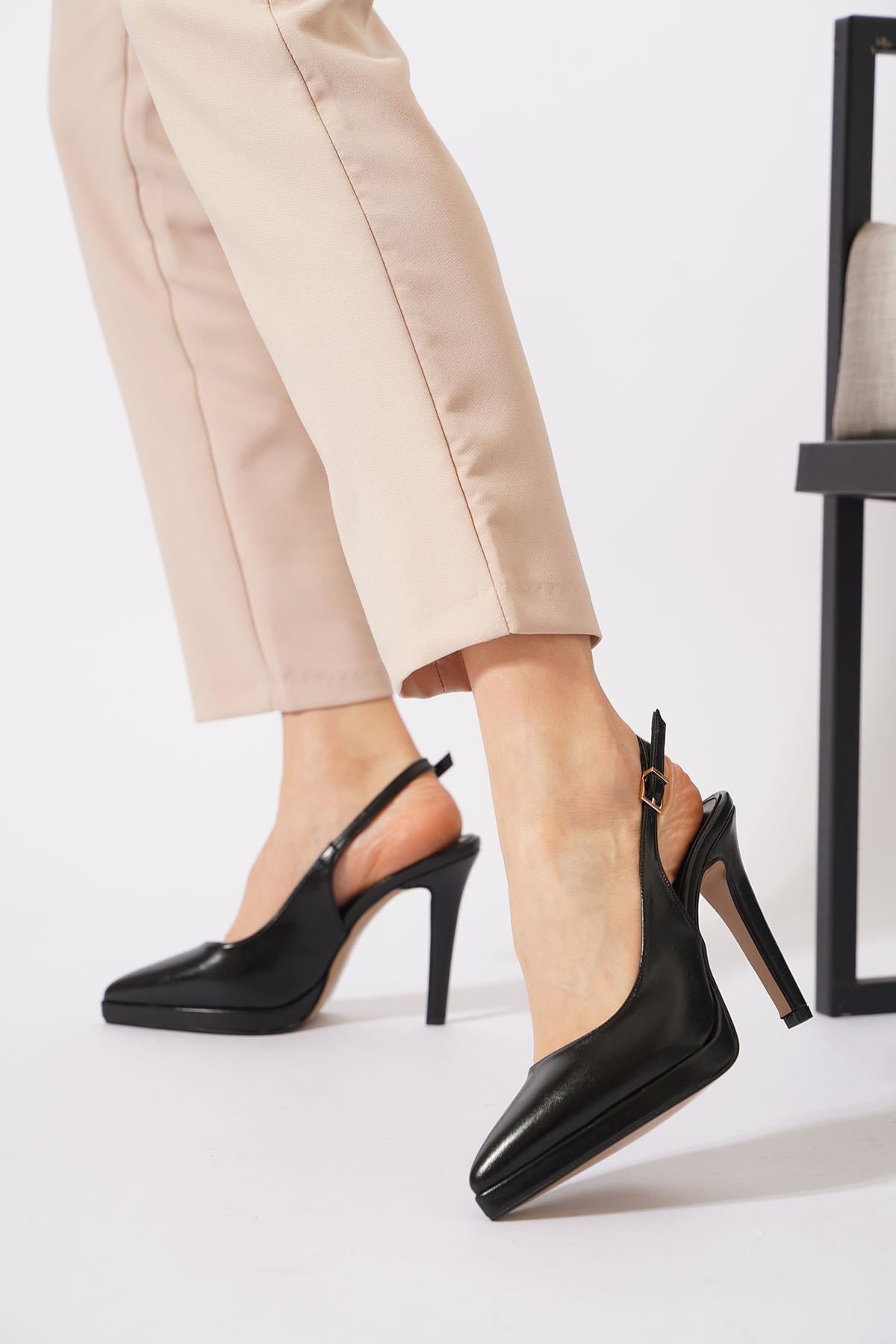 Artes Ön Platformlu Arka Açık Kadın Abiye Ayakkabı Siyah Cilt