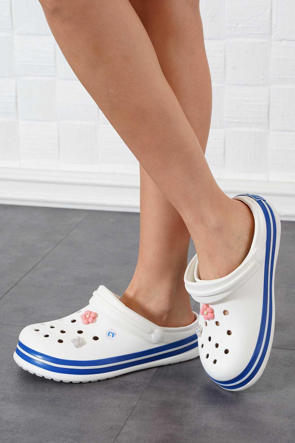 Carla Crocs Taşlı Kadın Terlik Beyaz