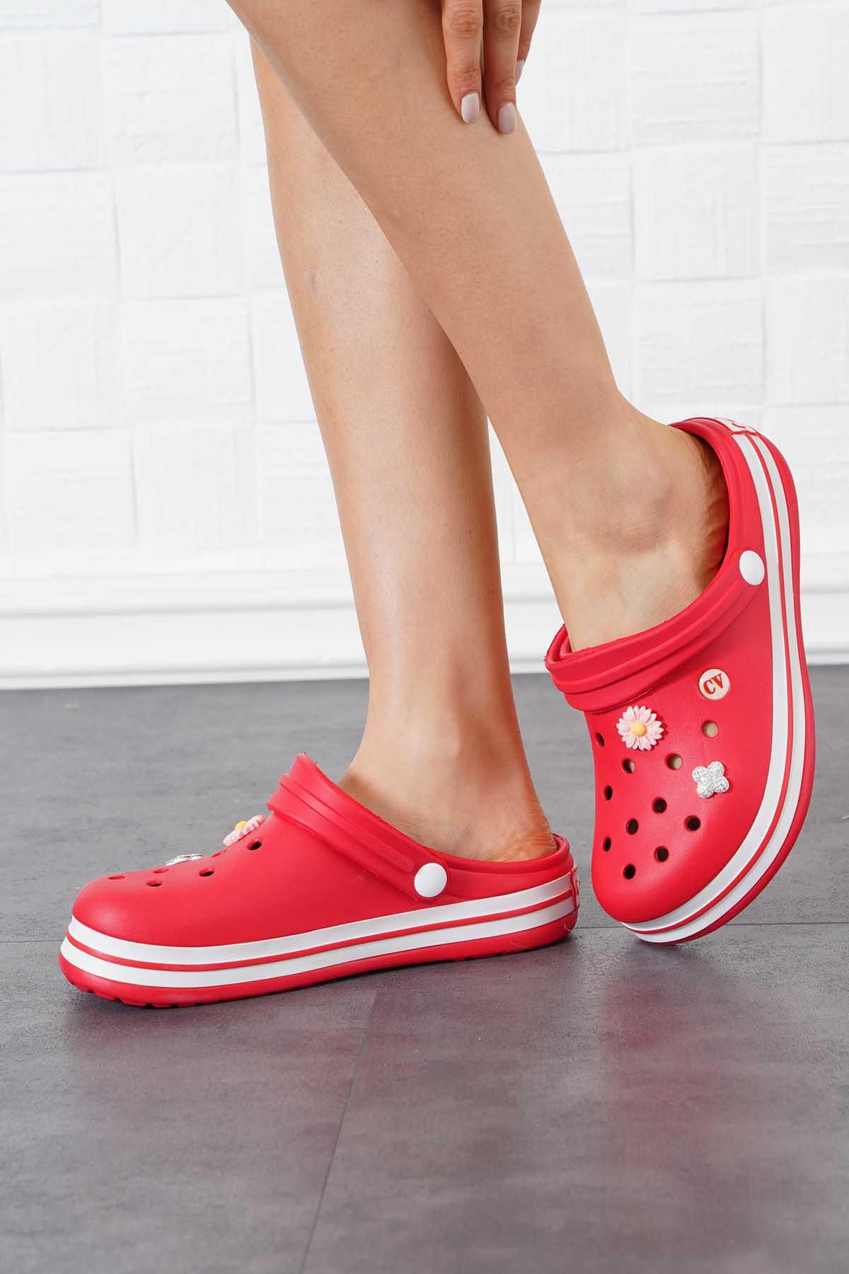 Carla Crocs Taşlı Kadın Terlik Kırmızı