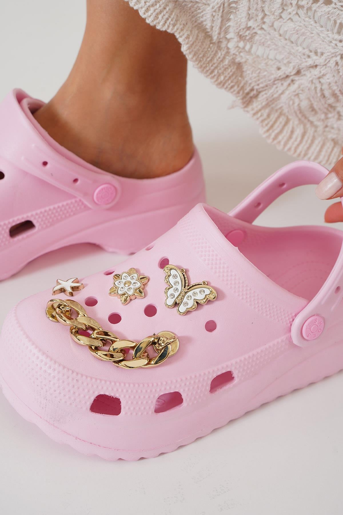 Cora Taşlı Crocs Kadın Terlik PEMBE