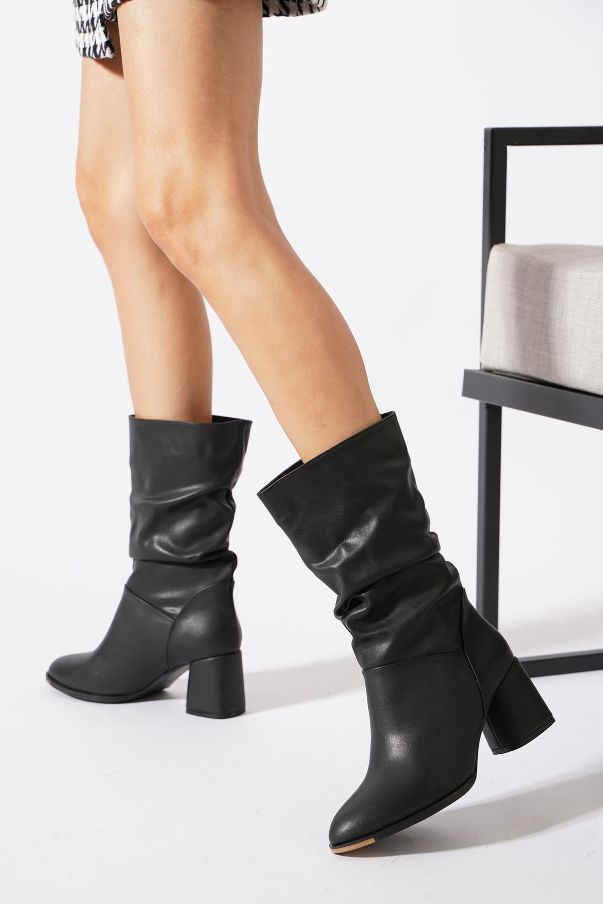 Dares Körüklü Kadın Topuklu Bot Siyah Cilt