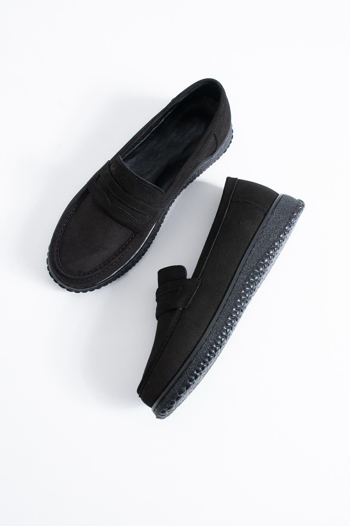 Delef Leofer Kuşaklı Hakiki Deri Kadın Ayakkabı Siyah Nubuk