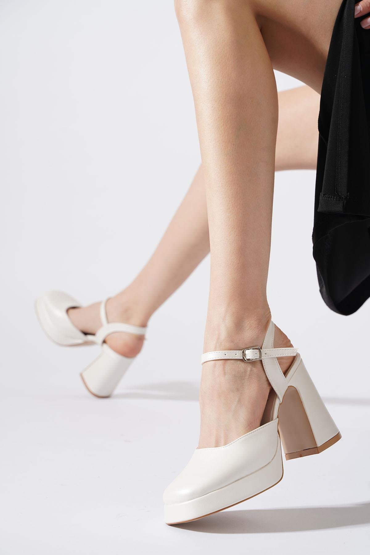 Giswer Düz Yüz  Platform Kadın Abiye Ayakkabı Sedef Cilt