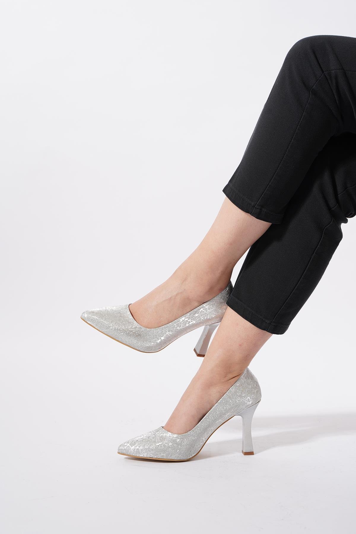 Opefe Düz Gova Kadın Abiye Ayakkabı Gümüş Sim