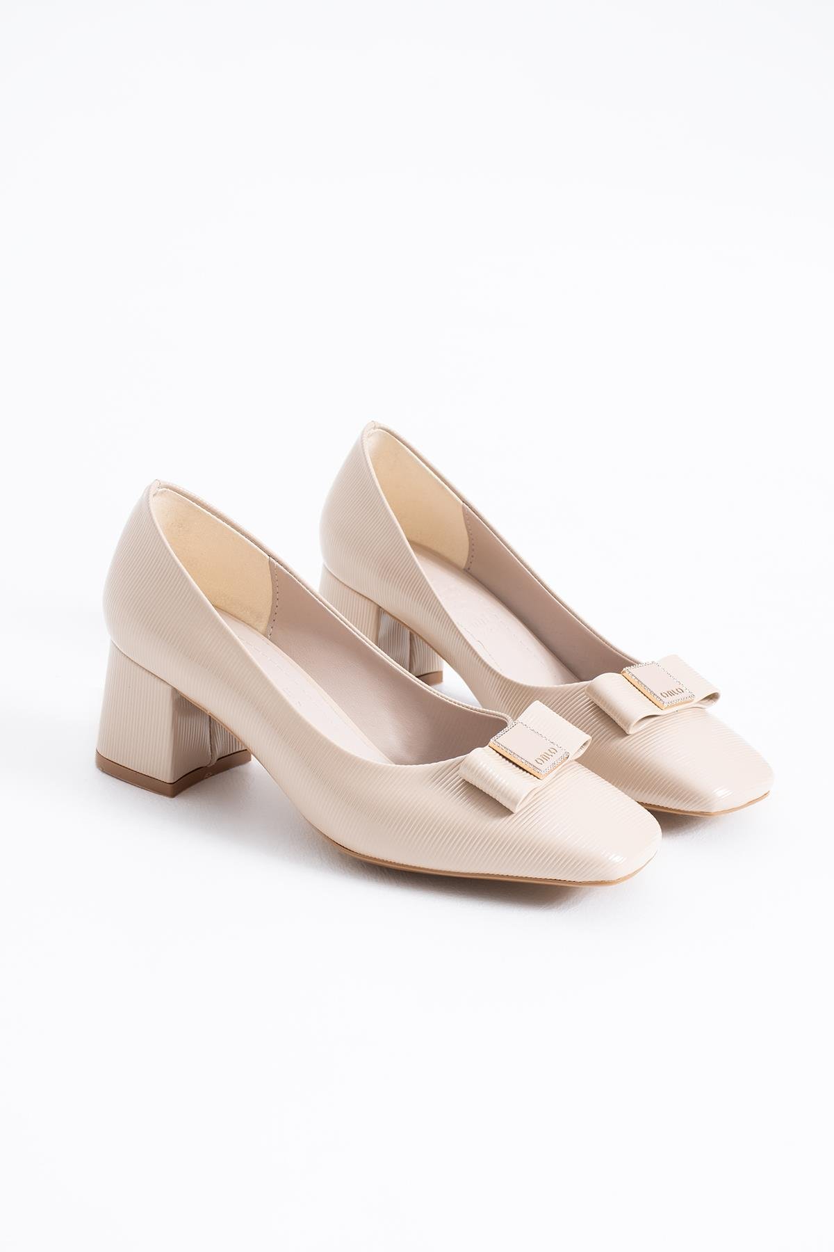 Teral Kurdele Tokalı Kadın Topuklu Ayakkabı Bej Rugan