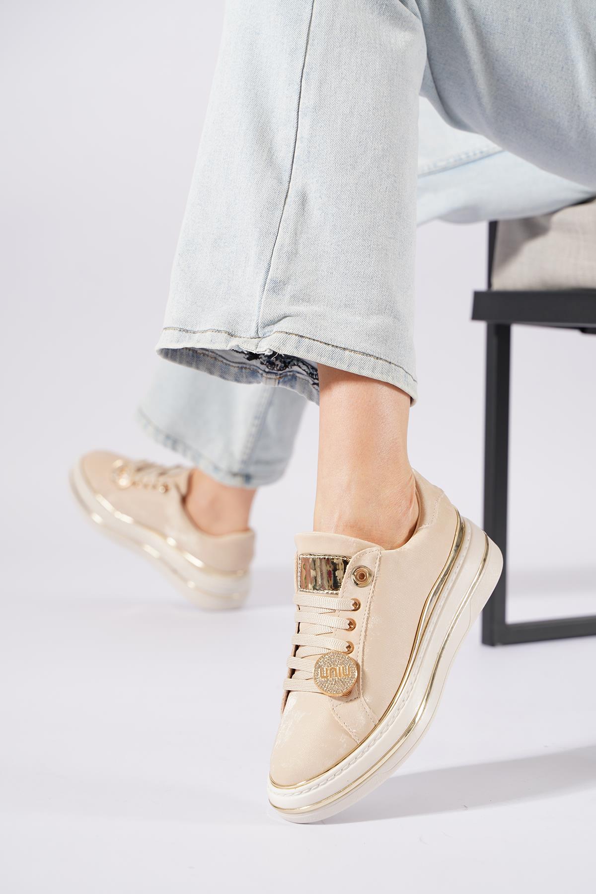 Tures Taban Sargı Ön Parçalı Kadın Spor Ayakkabı Bej