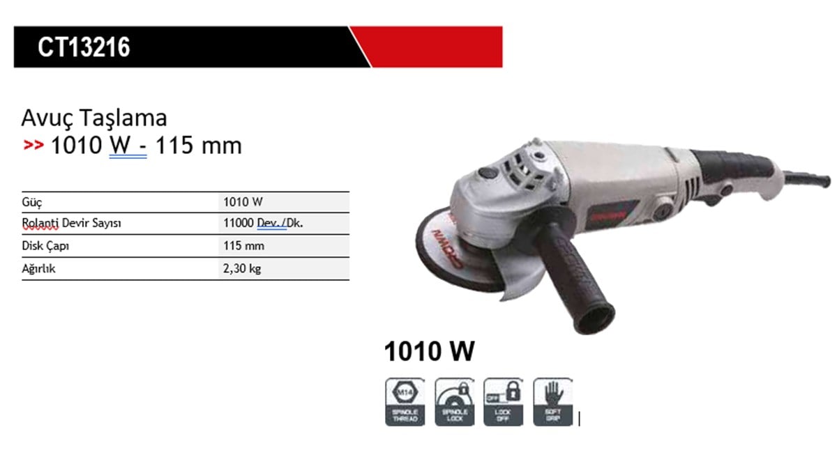 Crown Avuç Taşlama 
1010 W - 115 mm