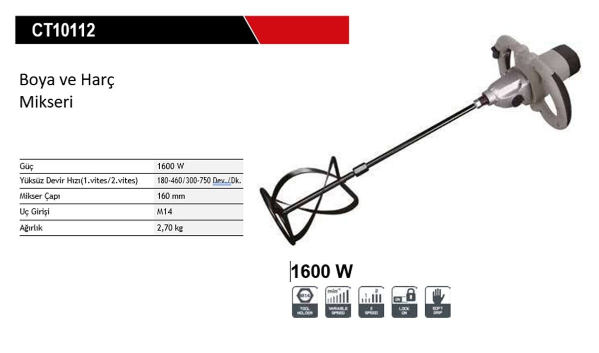 Crown Boya ve Harç Mikseri1600 W - 160 mm