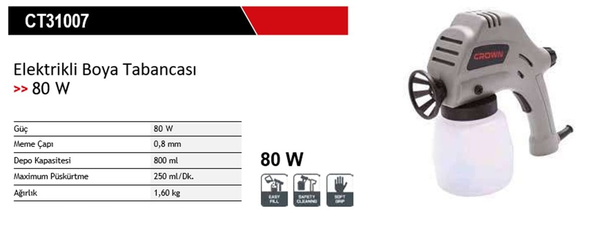 Crown Elektrikli Boya Tabancası
80 W