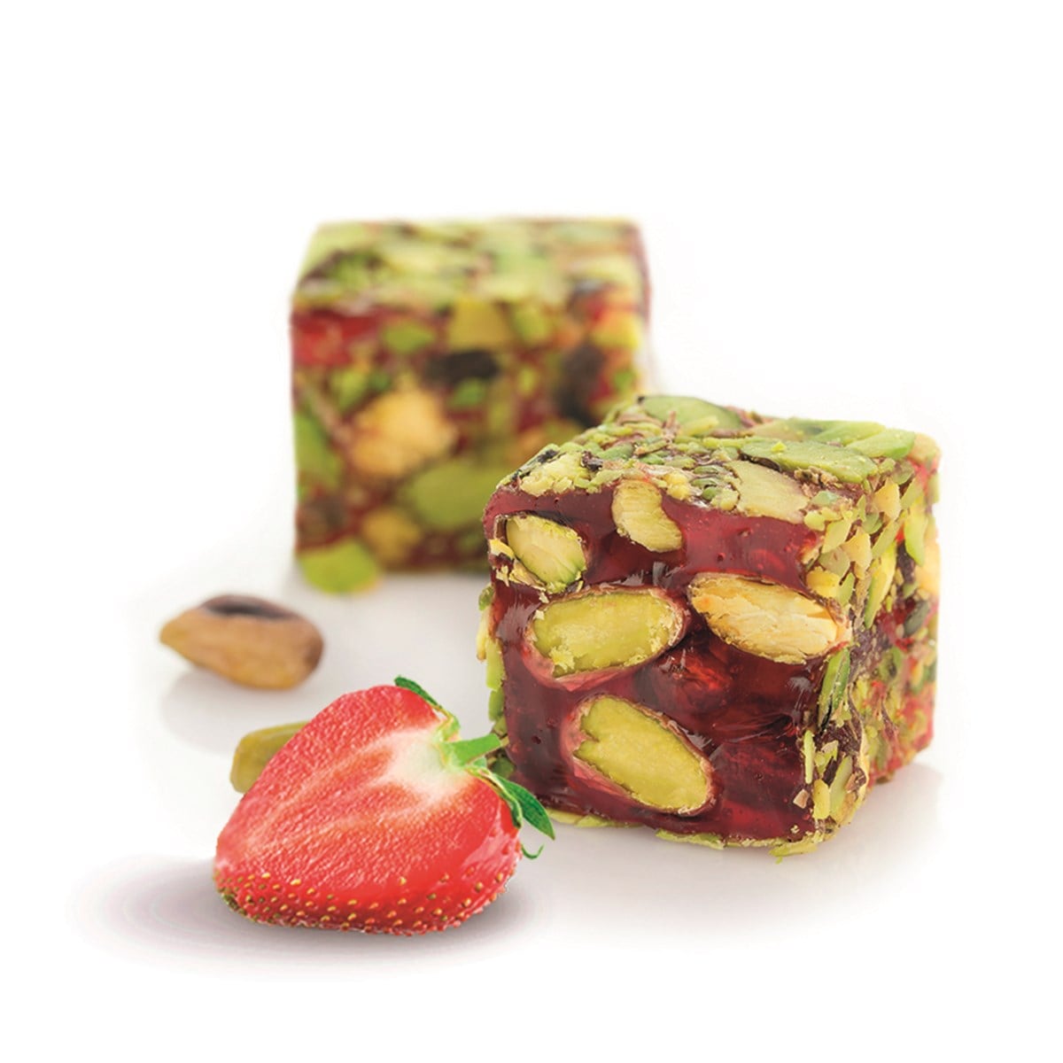 PISTACHIO & STRAWBERRY FLAVOR COATED WITH SLICED PISTACHIO