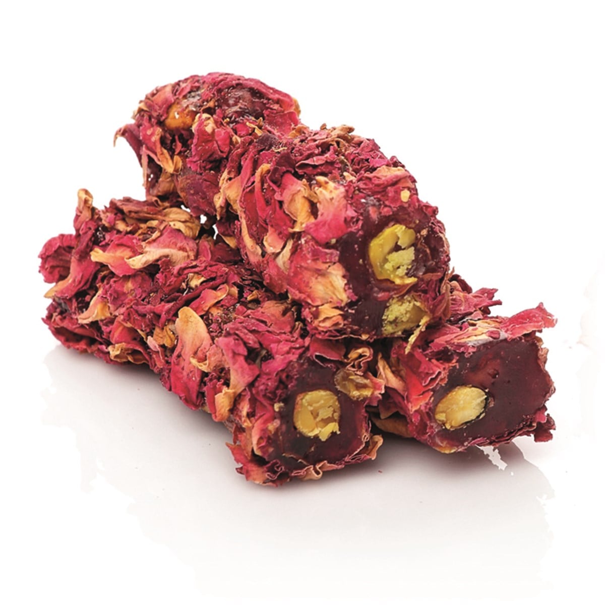 STICK WITH PISTACHIO & POMEGRANATE FLAVOR COATED ROSE PETALS