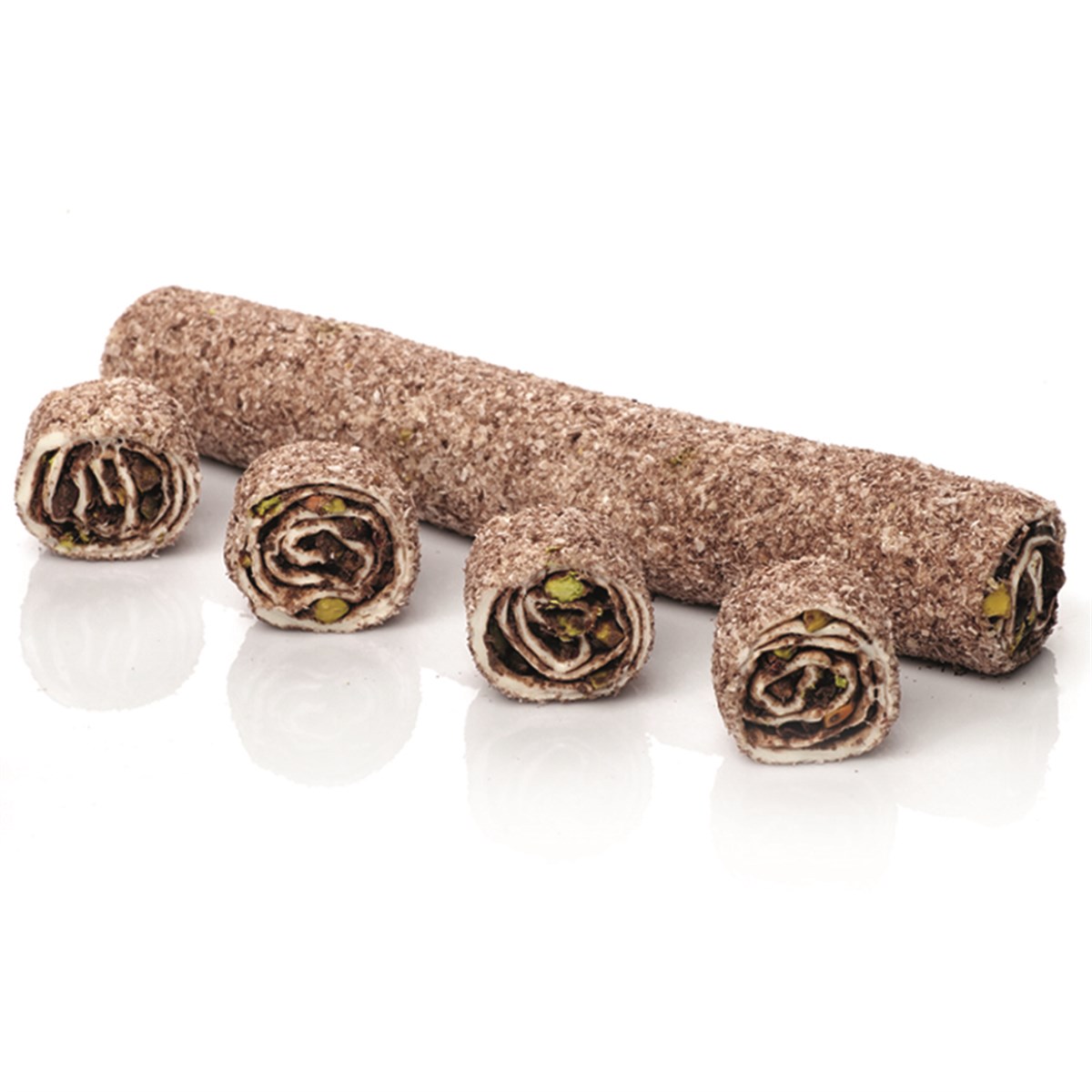 GOURMET ROLL DELIGHT WITH PISTACHIO & CHOCOLATE COATED WITH CACAO