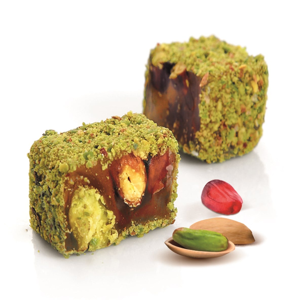 PISTACHIO & POMEGRANATE FLAVOR COATED WITH GROUND PISTACHIO