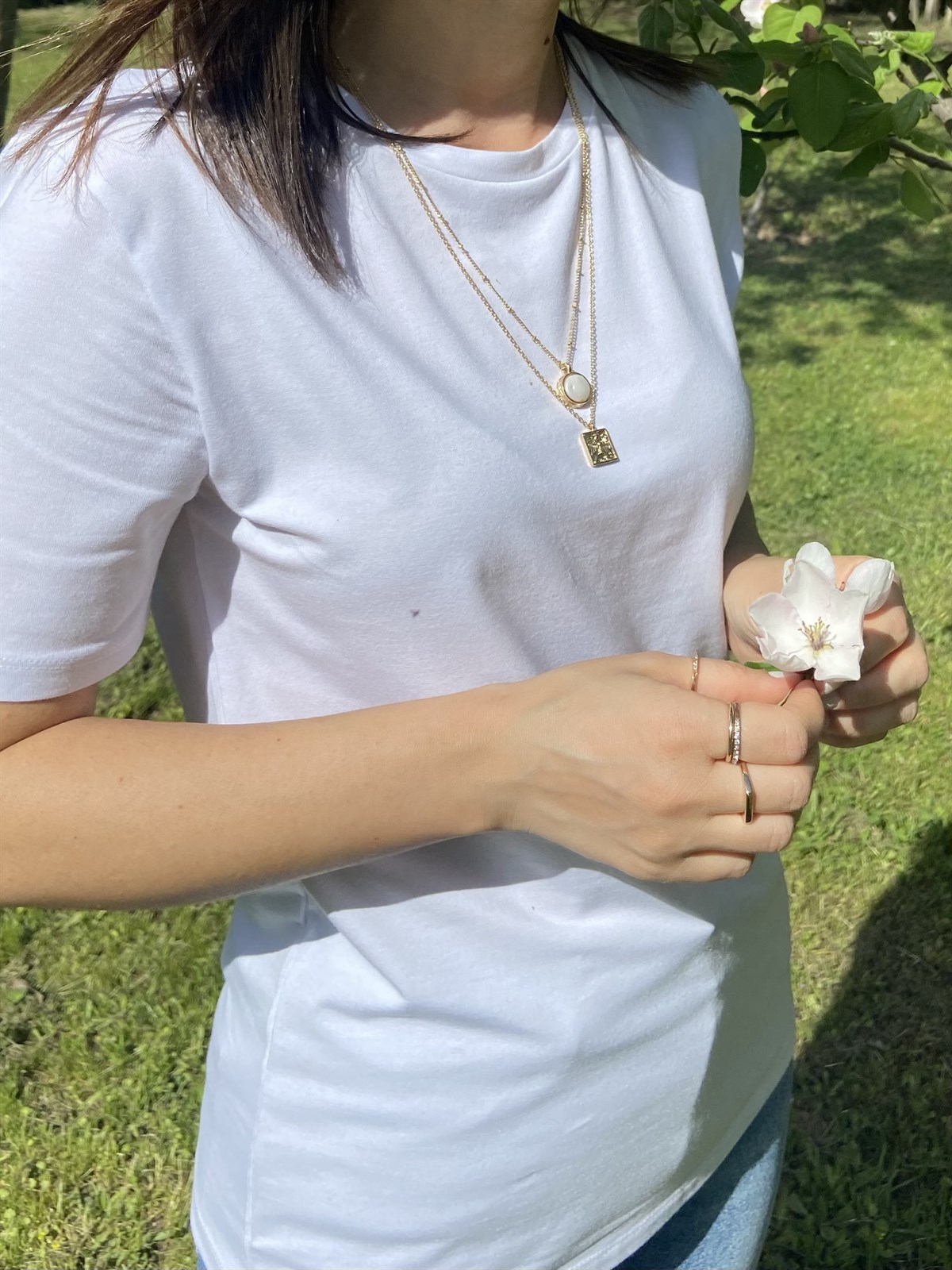 Cotton Modal Yuvarlak Yaka Beyaz Tişört