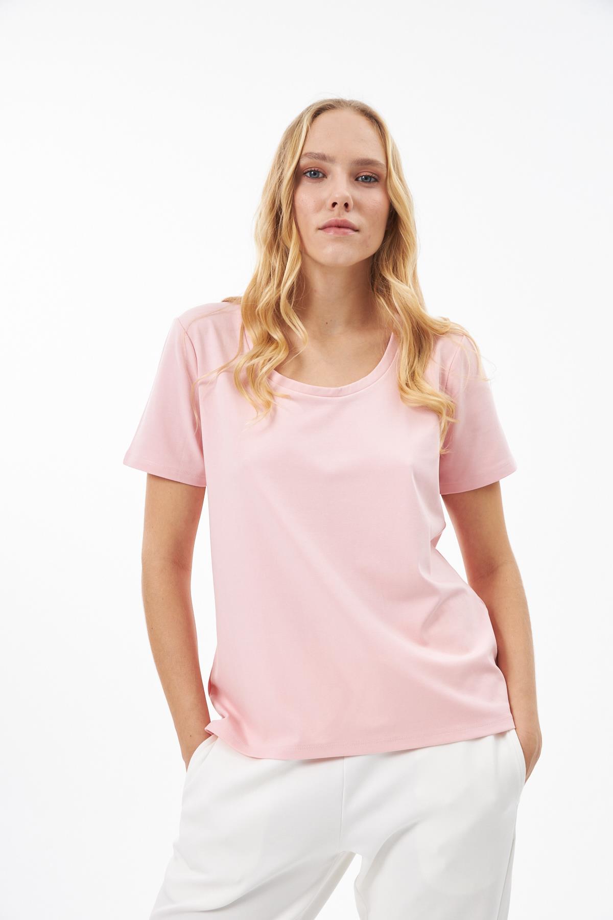 Micromodal Basic Yuvarlak Yaka Pembe Tişört