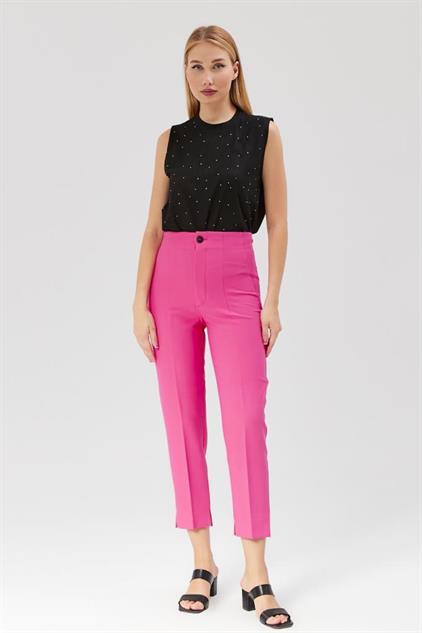 VALERIE TAYLOR Kadın Boru Paça Yüksek Bel Cepsiz Kumaş Pantolon 2405667
