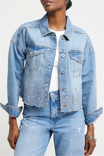 VALERIE TAYLOR Kadın Regular Fit Taş İşlemeli Jean Ceket 2405831