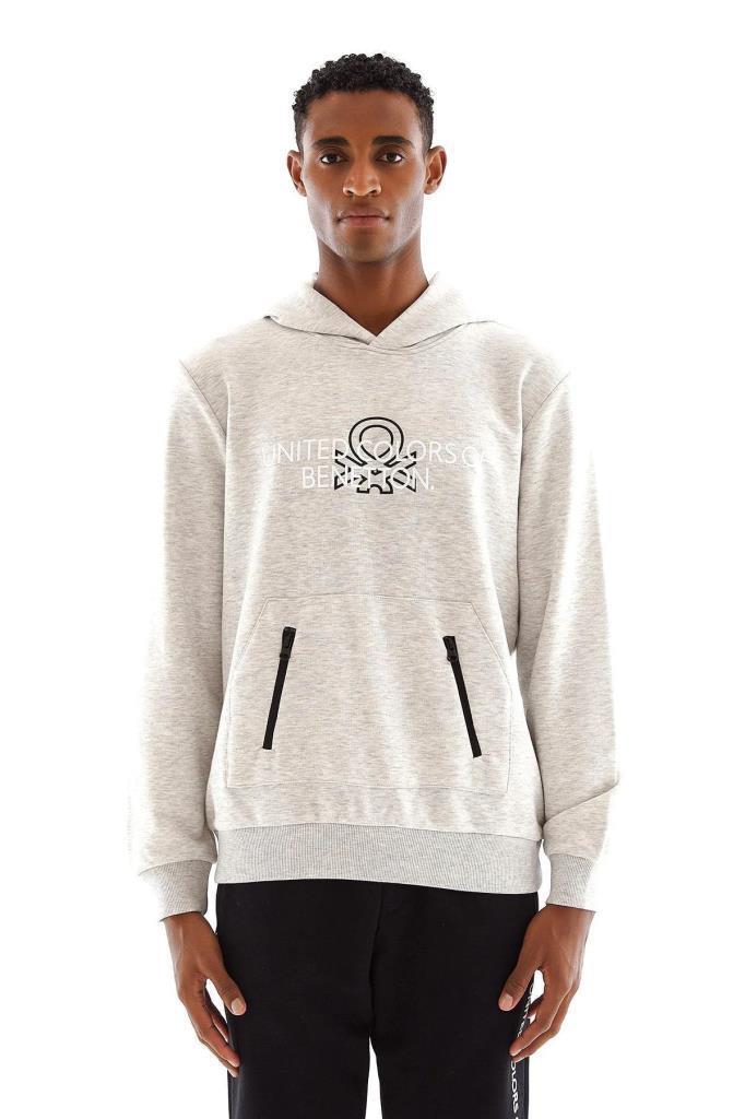BENETTON Erkek Kapu onlu Gri Sweatshirt BNT M20664