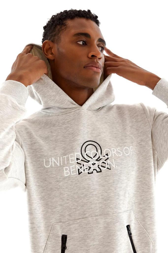 BENETTON Erkek Kapu onlu Gri Sweatshirt BNT M20664