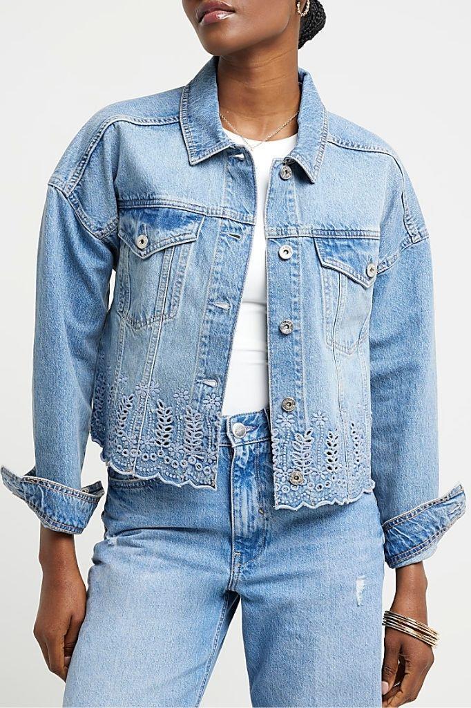 VALERIE TAYLOR Kadın Regular Fit Taş İşlemeli Jean Ceket 2405831