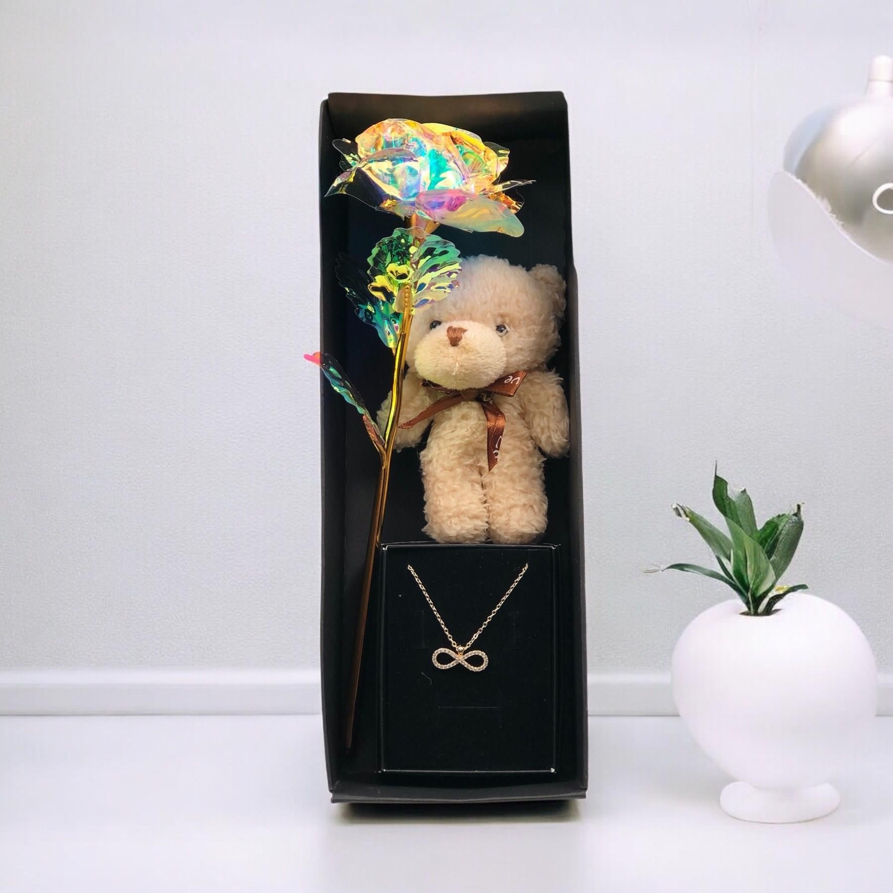 Anneler Günü Hediyesi sonsuzluk Kolye Ve Sonsuzluk Gülü Peluş Anahtarlık