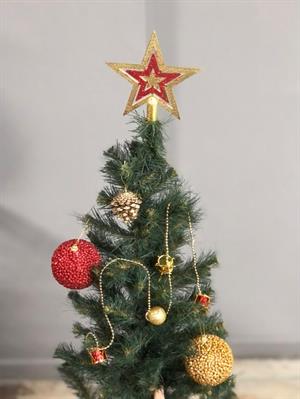  1 Adet 10 Cm Yılbaşı Çam Ağacı tepe süsü  Gold içi kırmızı Yıldız Tepelik