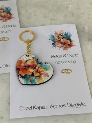  25 Adet Kartlı Ahşap Anahtarlık Düğün,kına,söz,nişan Hediyeliği Anahtarlık Hediyelik