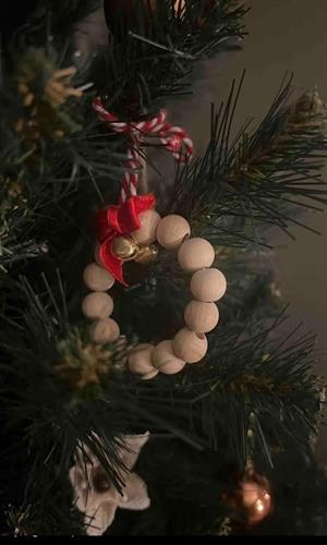  3 Adet Çift Zil Boncuklu Dekoratif Kırmızı Kurdeleli Ahşap Yılbaşı Ağaç Süsü