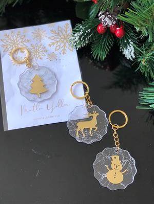 12 Adet Yılbaşı Hediyesi Çam Ağacı Geyik Kardan Adam Figürlü Anahtarlık Ve Kartı Yeni Yıl Hediyesi